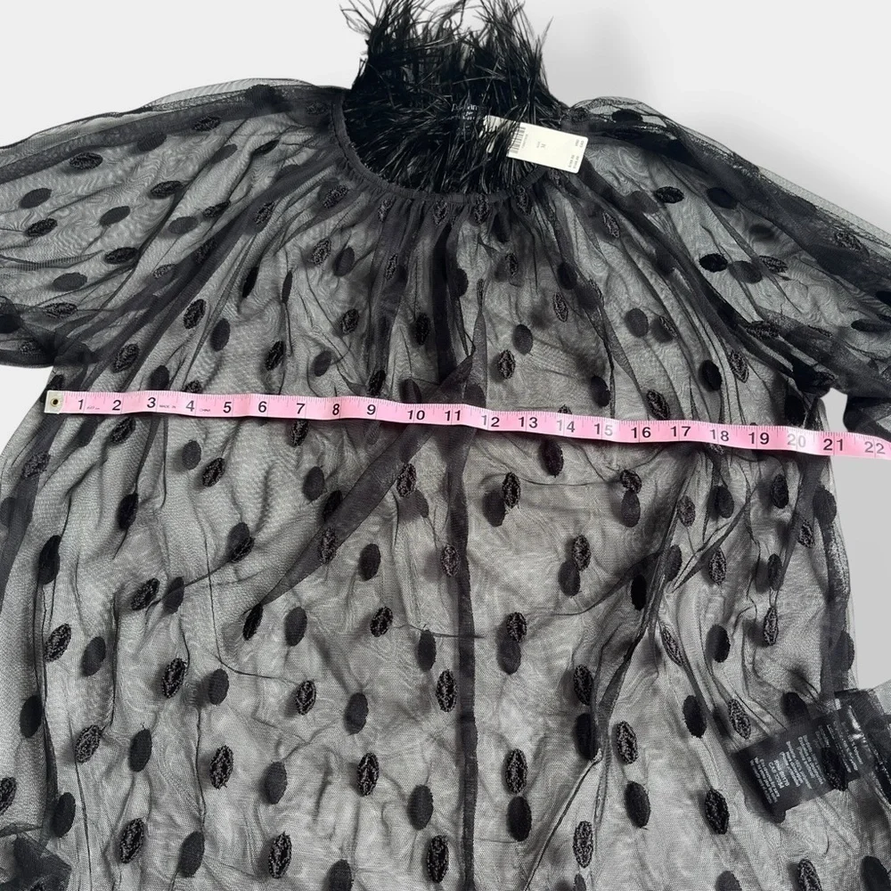 Anthropologie Rdalamal Black Ruffled Sheer Blouse Long Sleeve Feather Trim New M - Picture 11 of 13